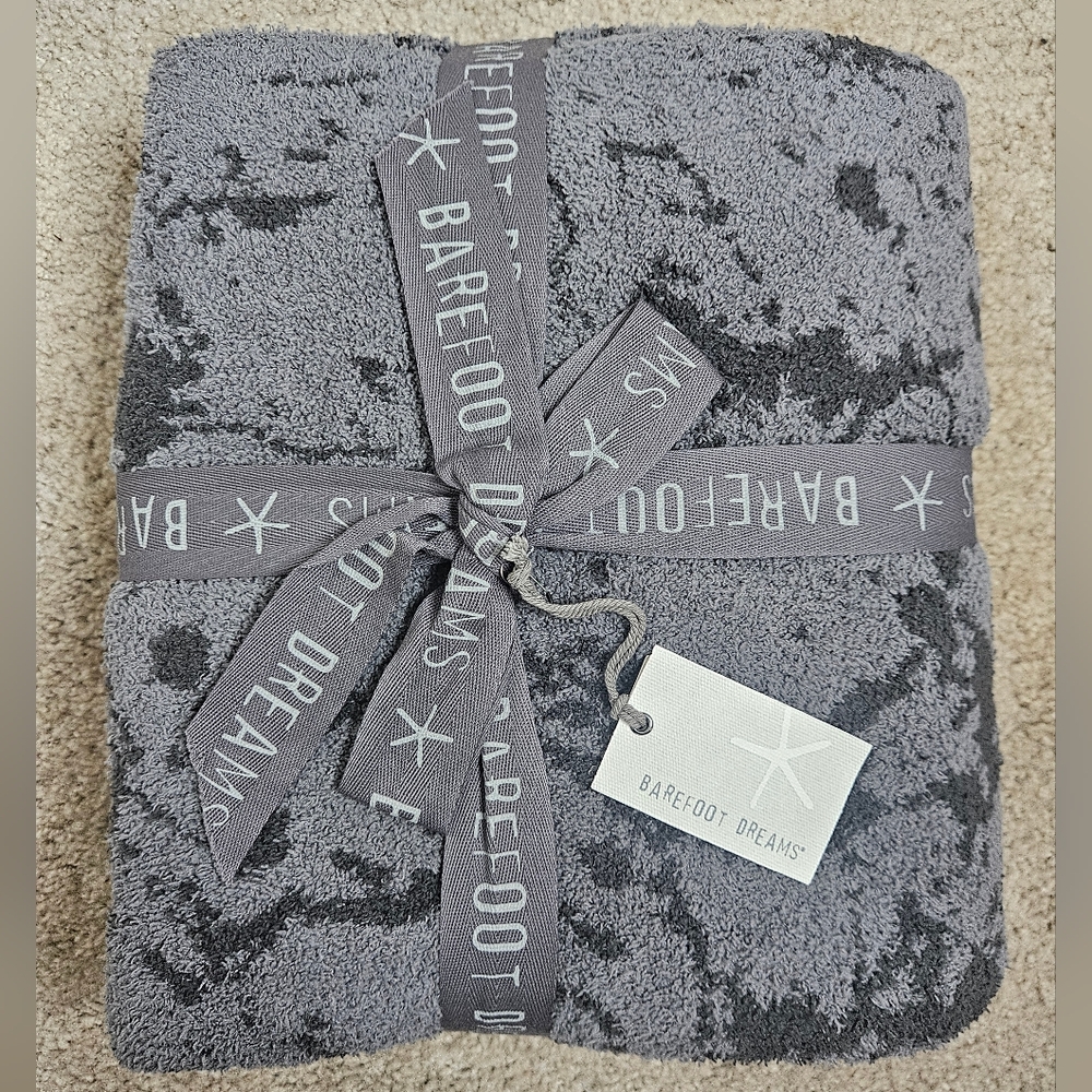 NWT Barefoot Dreams CozyChic Splatter Tie Dye Blanket Graphite Carbon 45x60"
